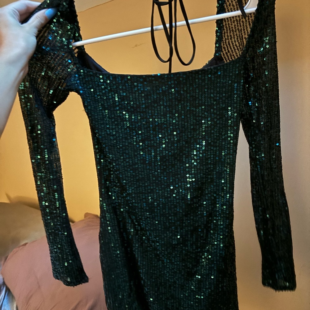 Lucy in the Sky Sparkling Green Long Sleeve Dress